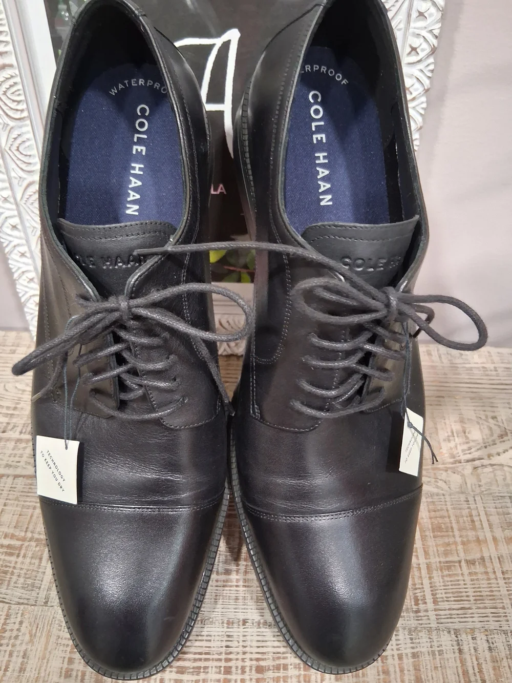 Cole Haan Black Leather Cap-Toe Oxfords